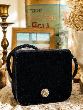 Black Velvet Small Evening Bag with Rhinestone Detail